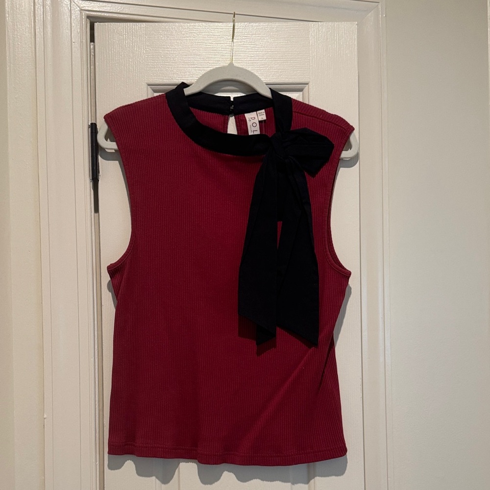 Dolan from Anthro  Sleeveless Ribbed Tank in Berry with Black Neck Bow NWT